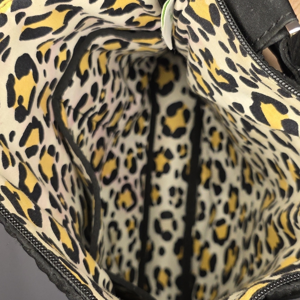 Vera Bradley Black Quilted Crossbody Bag |Leopard Print Lining |Adjustable Strap - Picture 8 of 9